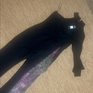 Fashion Nova Black One-Shoulder Jumpsuit with Iridescent Side Panel